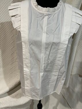 Melissa Nepton White Ruffled Sleeve Cotton Top, size medium